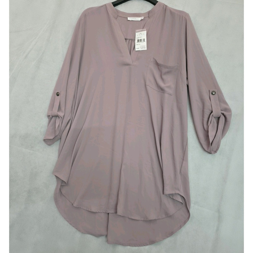 Lush V-Neck Tunic Blouse Womens XL Dusty Mauve 3/4 Roll Tab Sleeve Office Casual